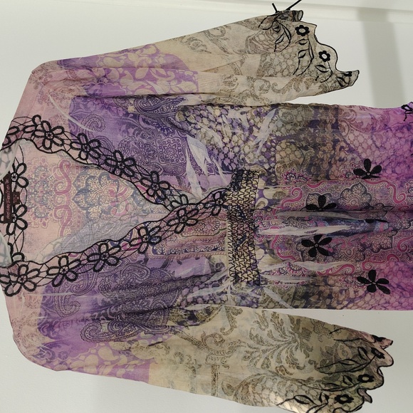 MUSHKA SIENNA BEAUTIFUL BOHEMIAN SEMI-SHEER FLOWING EMBROIDERED WOMEN'S TOP Sz M - Picture 1 of 8